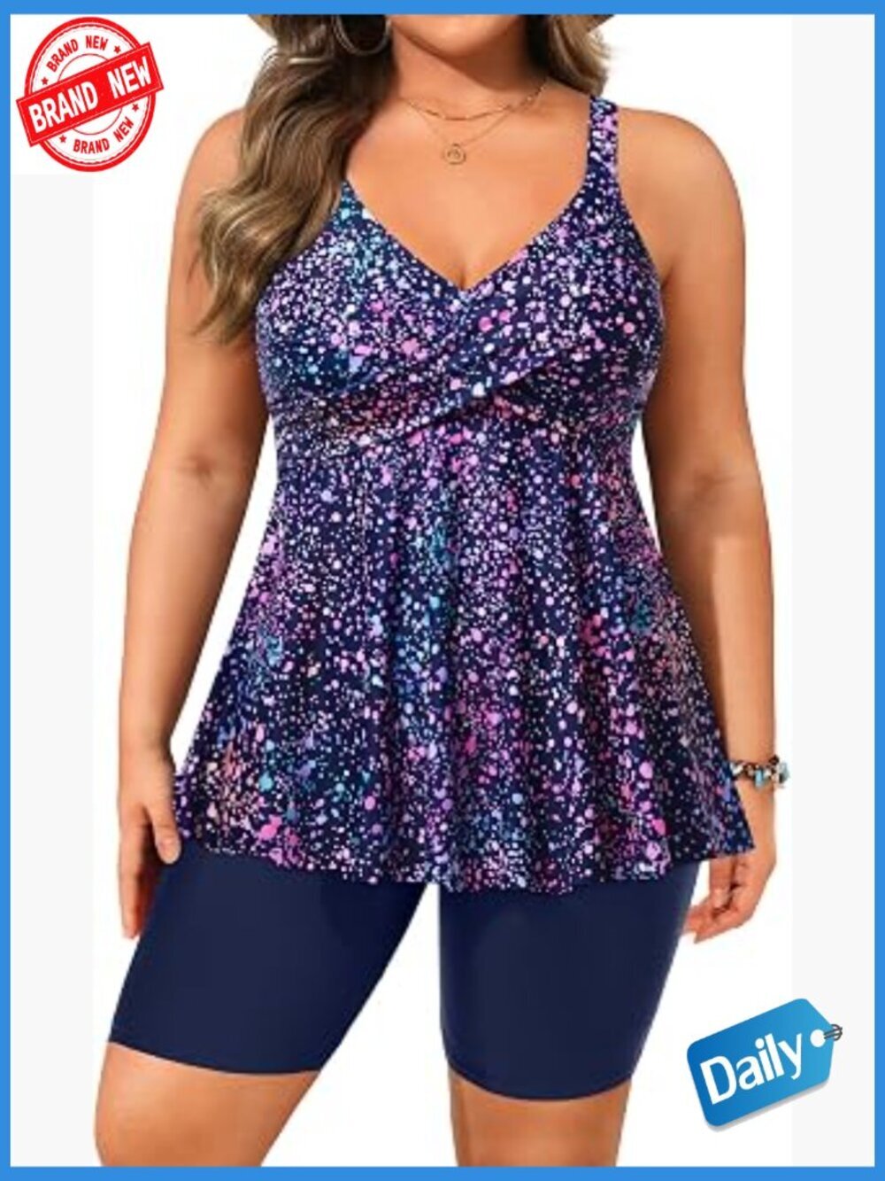 Plus Size Tankini Set with Shorts - Tummy Control Swimwear Flowy Two Piece 2026